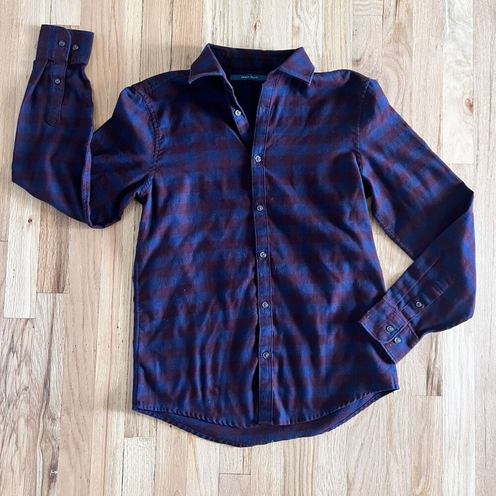 Perry Ellis Long Sleeve Flannel Button Down Casual Shirt‎ small blue red camping